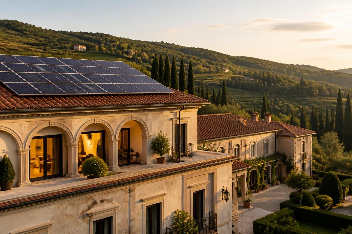 Impianto fotovoltaico installato sul tetto di una villa in provincia di Padova